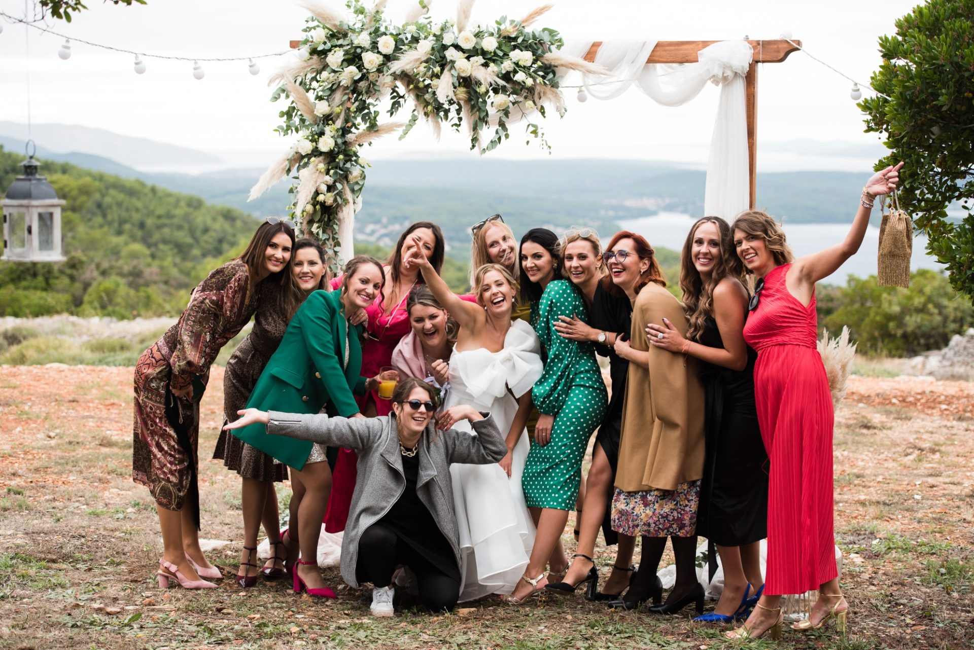 Happy ladies at the wedding ceremony in nature